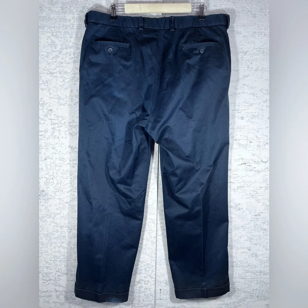 JOSEPH & FEISS Navy Blue Cotton Chinos Slacks w, Cuffed Legs Size 38x30